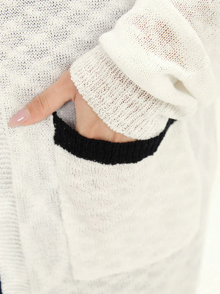 Contrast Patched Pocket Open Front Cardigan - Image 7
