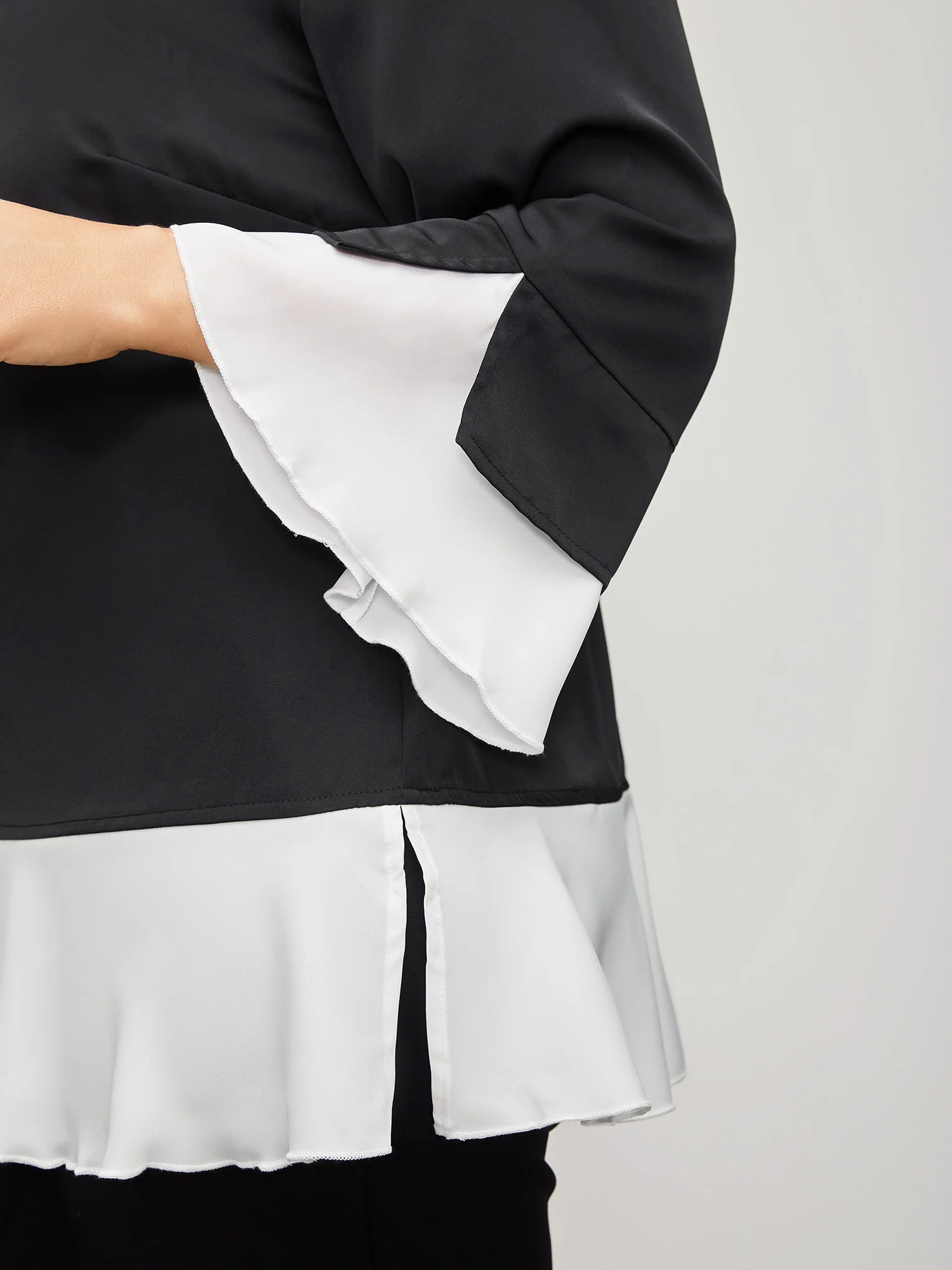 Contrast Patchwork Bell Sleeve Blouse - Image 2
