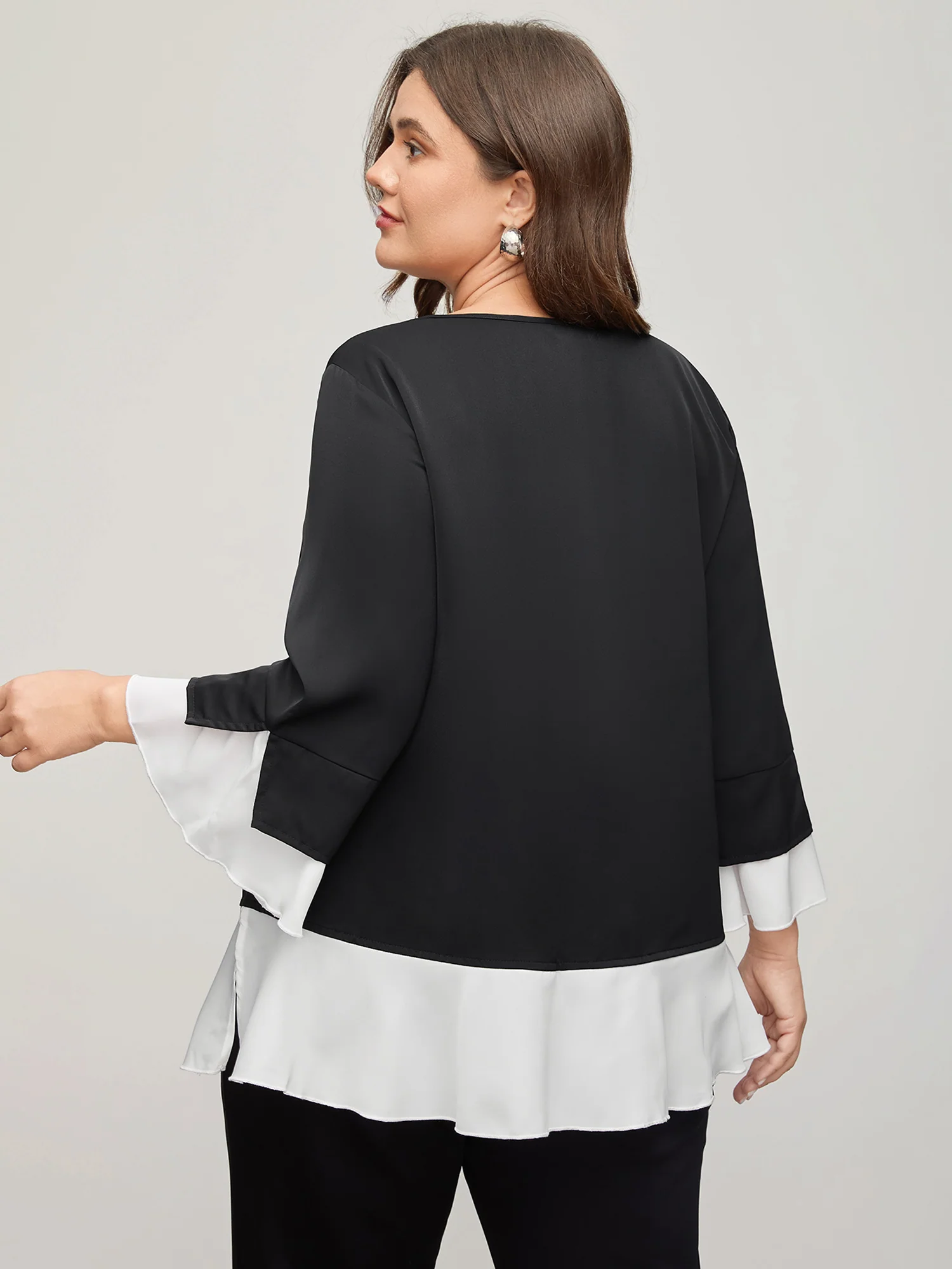 Contrast Patchwork Bell Sleeve Blouse - Image 4