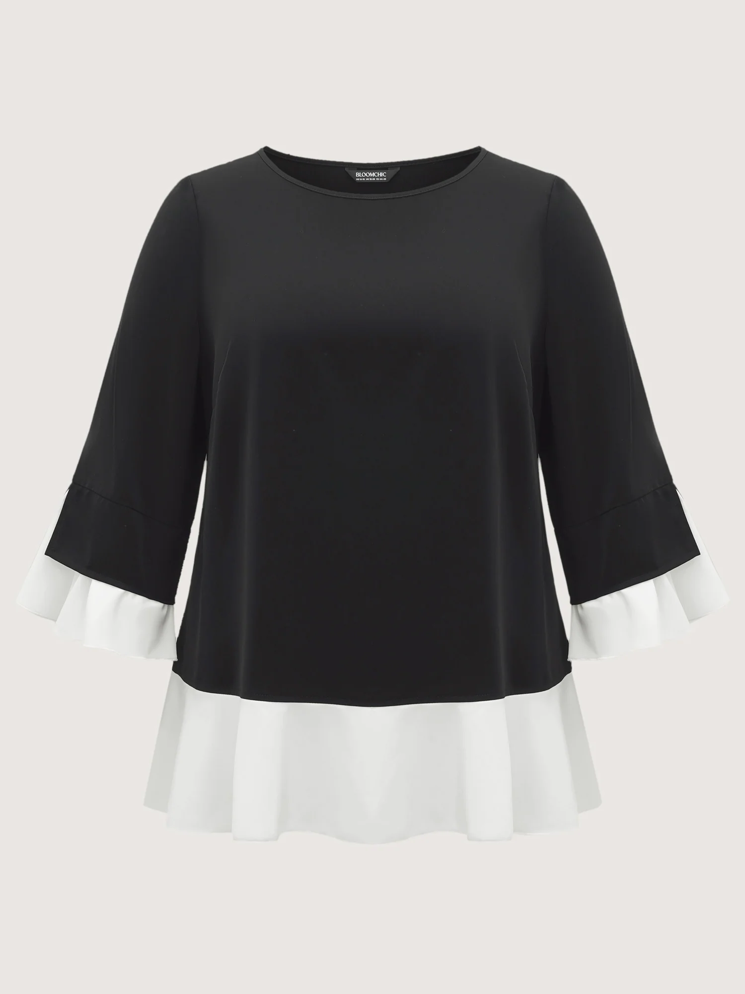 Contrast Patchwork Bell Sleeve Blouse - Image 5
