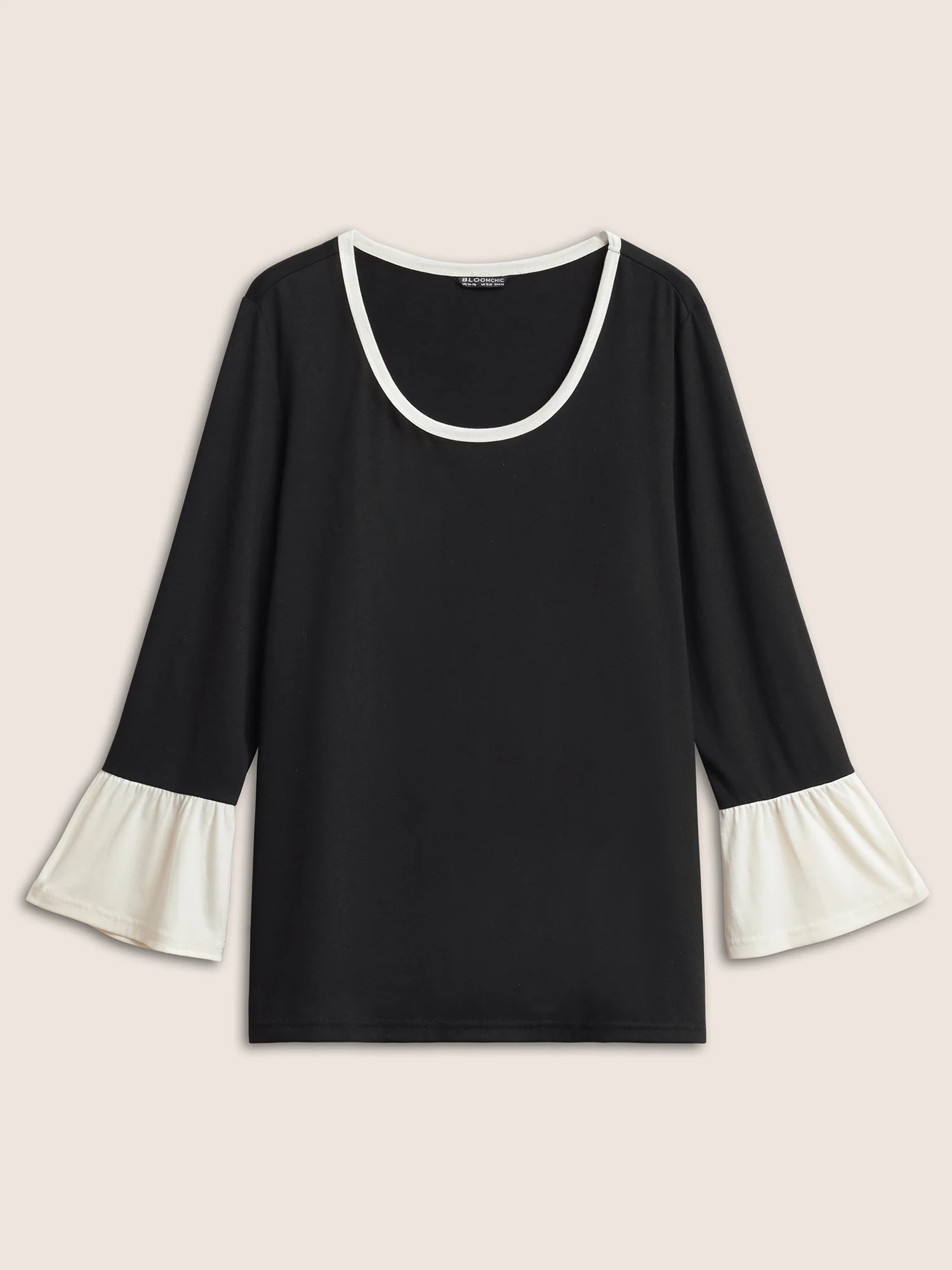 Contrast Patchwork Bell Sleeve T-shirt - Image 7