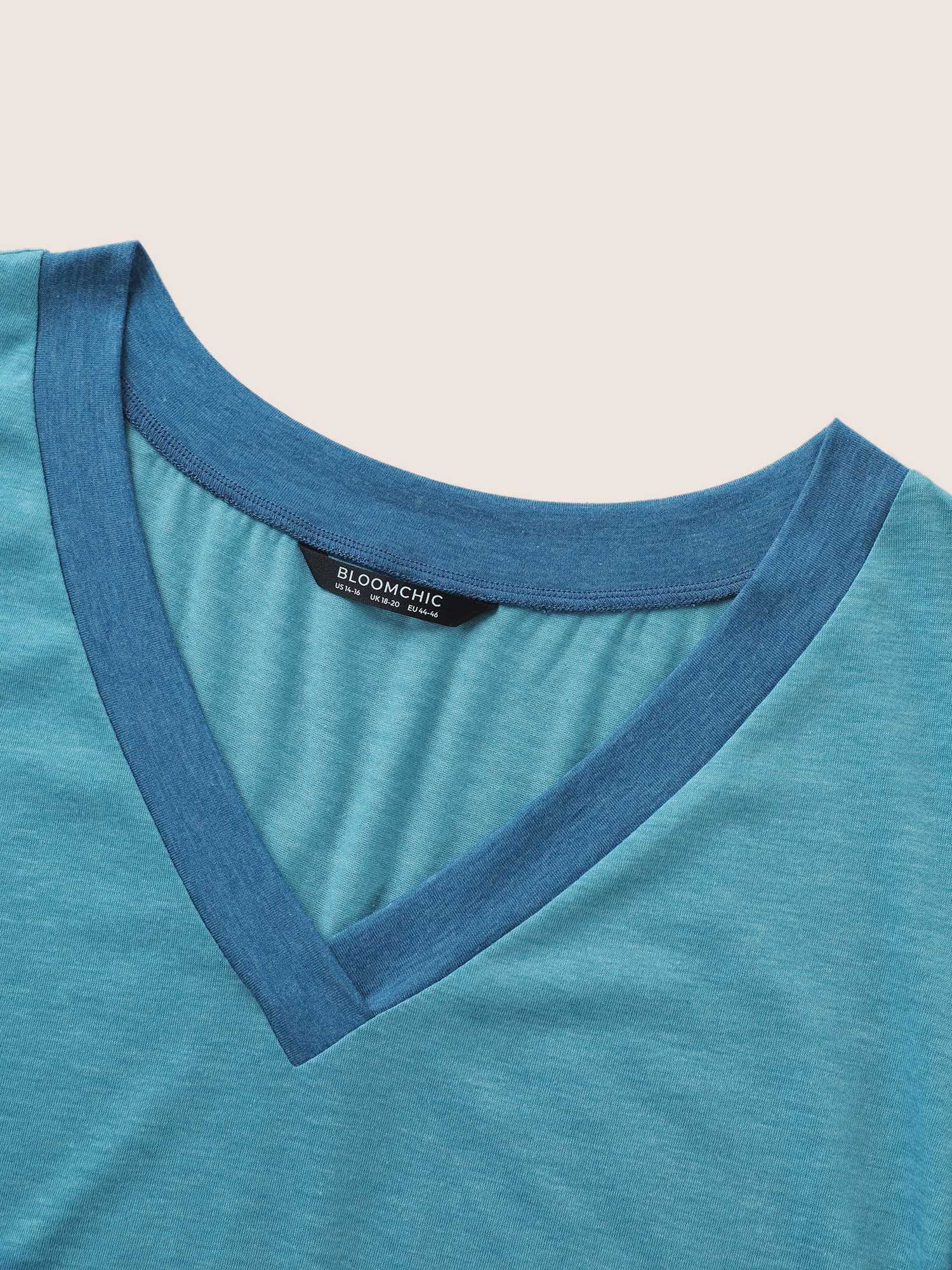 Contrast Patchwork Button Detail T-shirt - Image 6