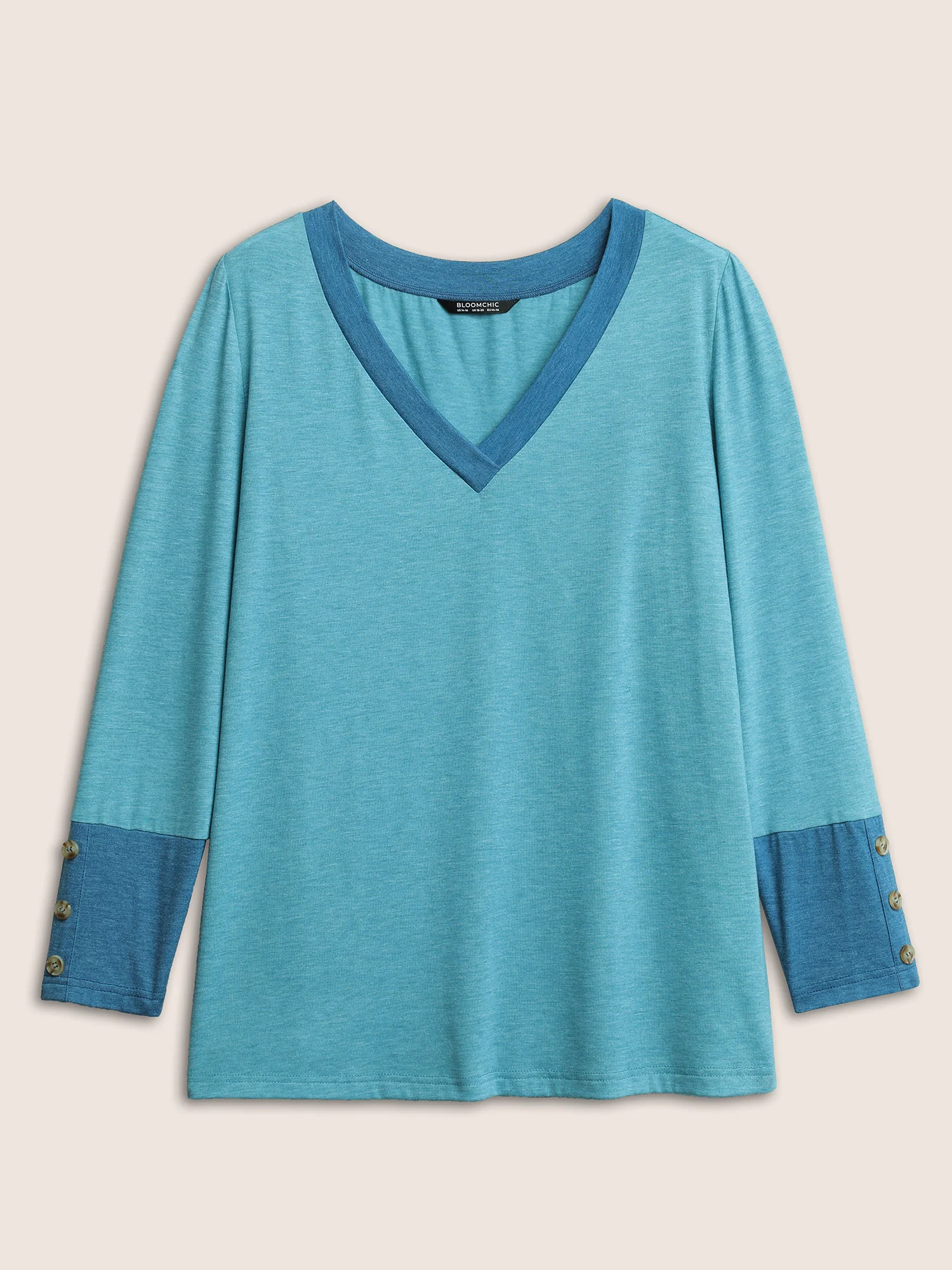 Contrast Patchwork Button Detail T-shirt - Image 8