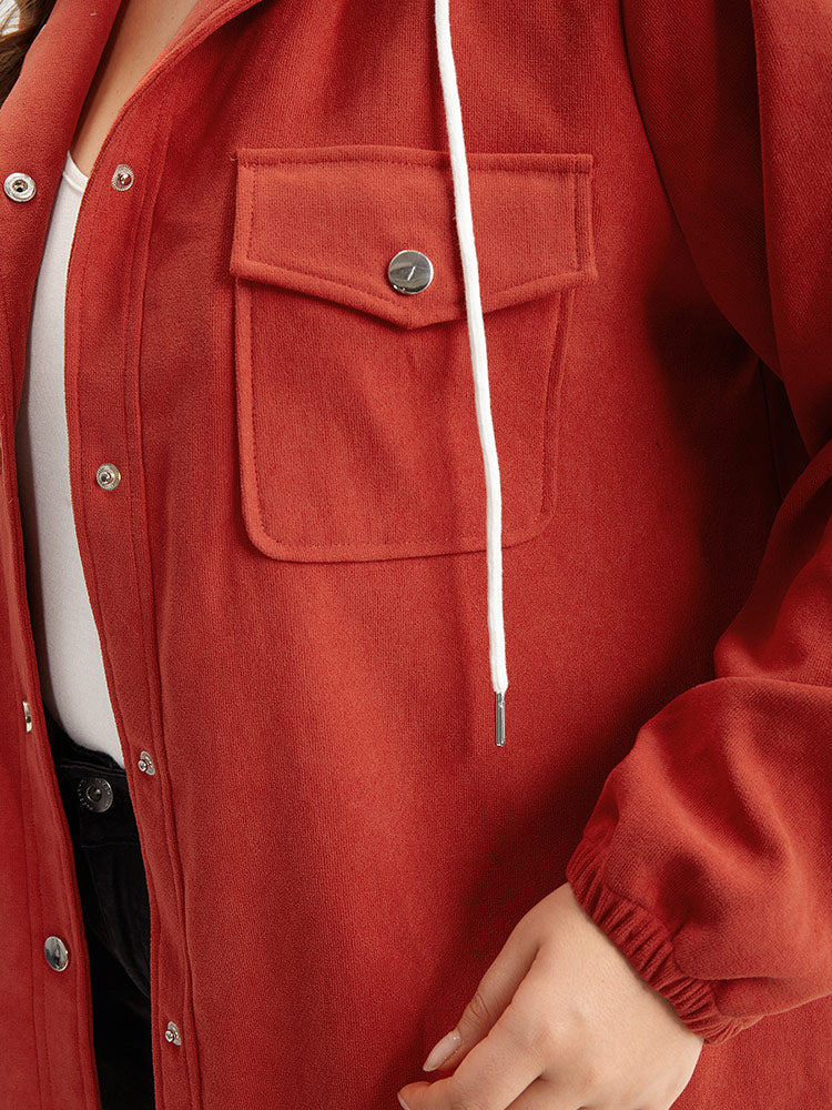 Contrast Patchwork Button Through Hooded Drawstring Corduroy Coat - Image 8