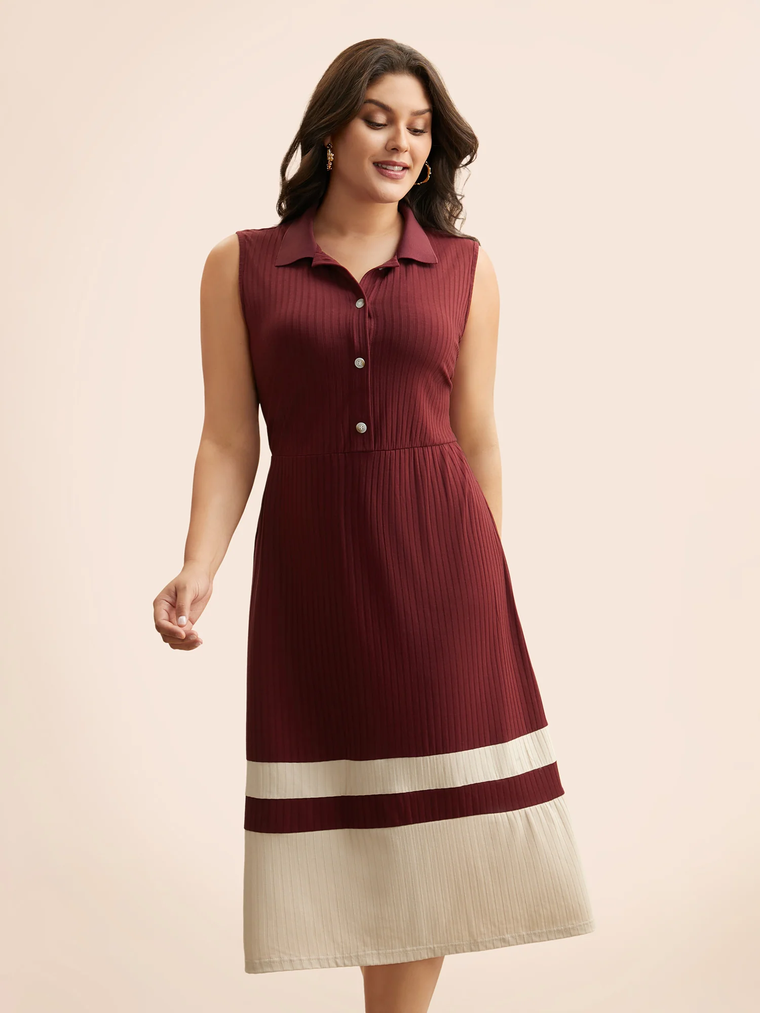 Contrast Patchwork Button Up Dress - Image 2