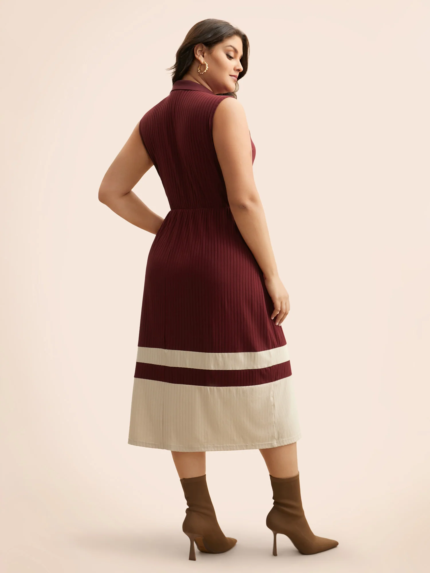 Contrast Patchwork Button Up Dress - Image 5