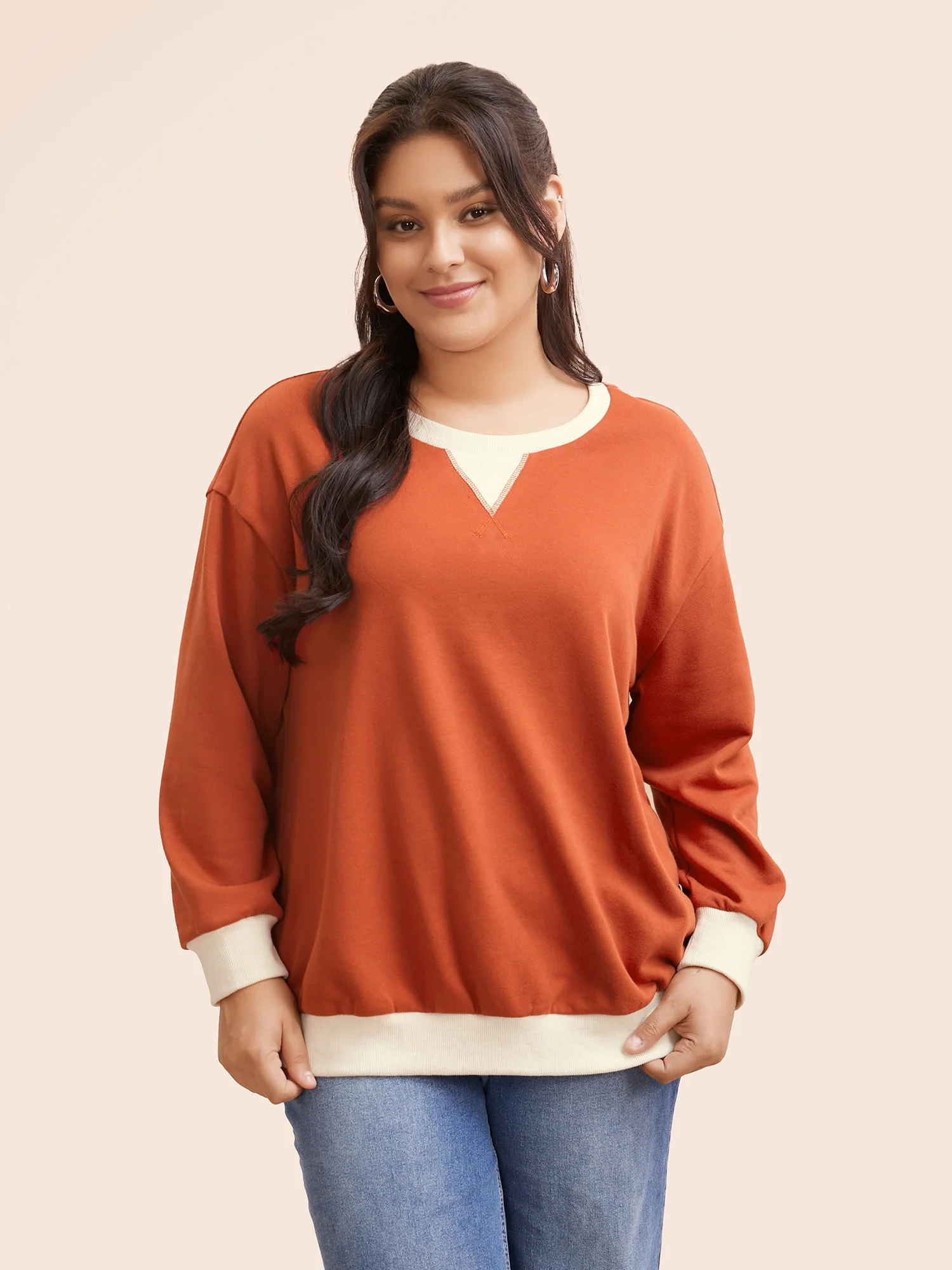 Contrast Patchwork Drop Shoulder Sleeve Sweatshirt