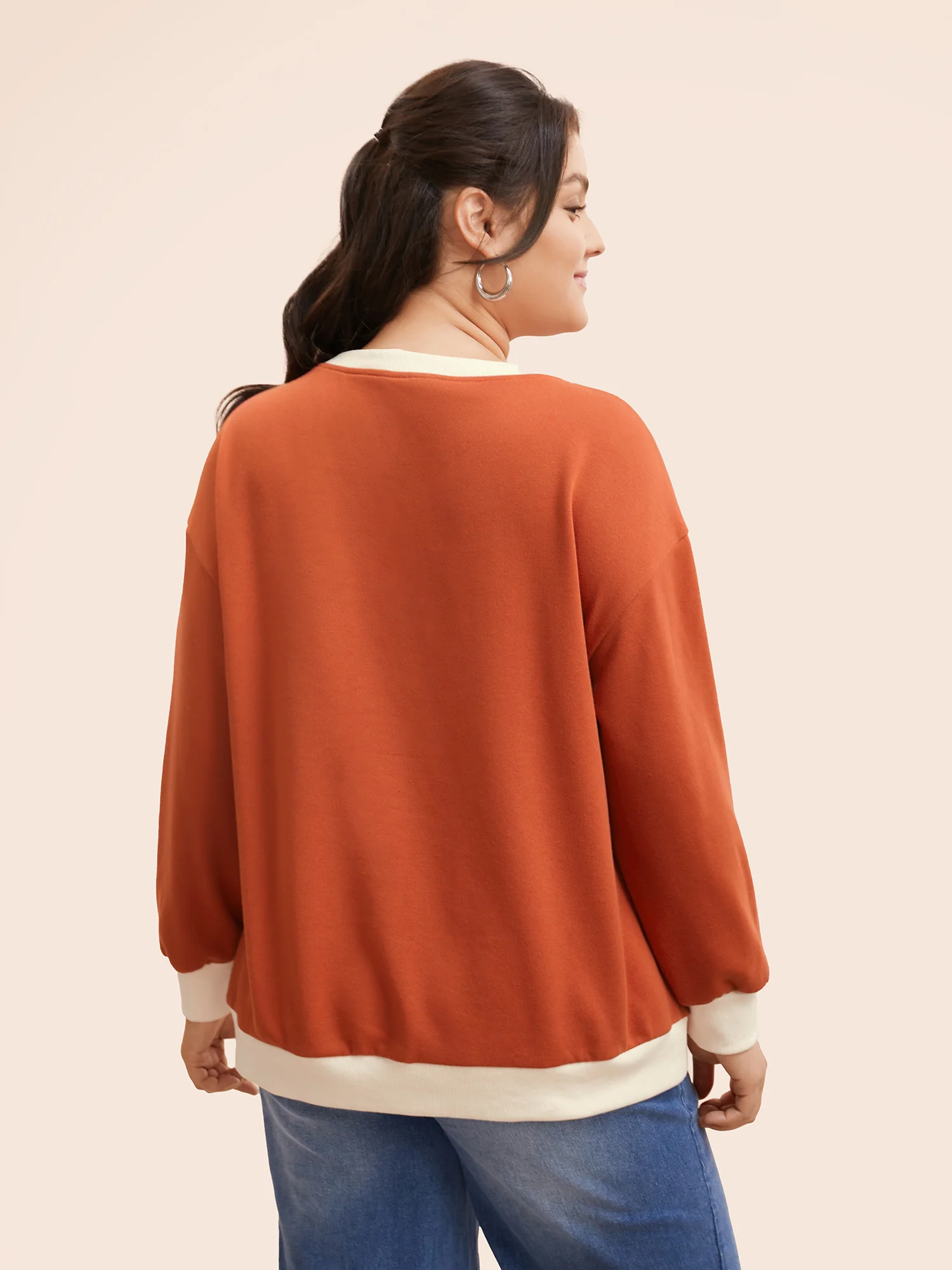 Contrast Patchwork Drop Shoulder Sleeve Sweatshirt - Image 4