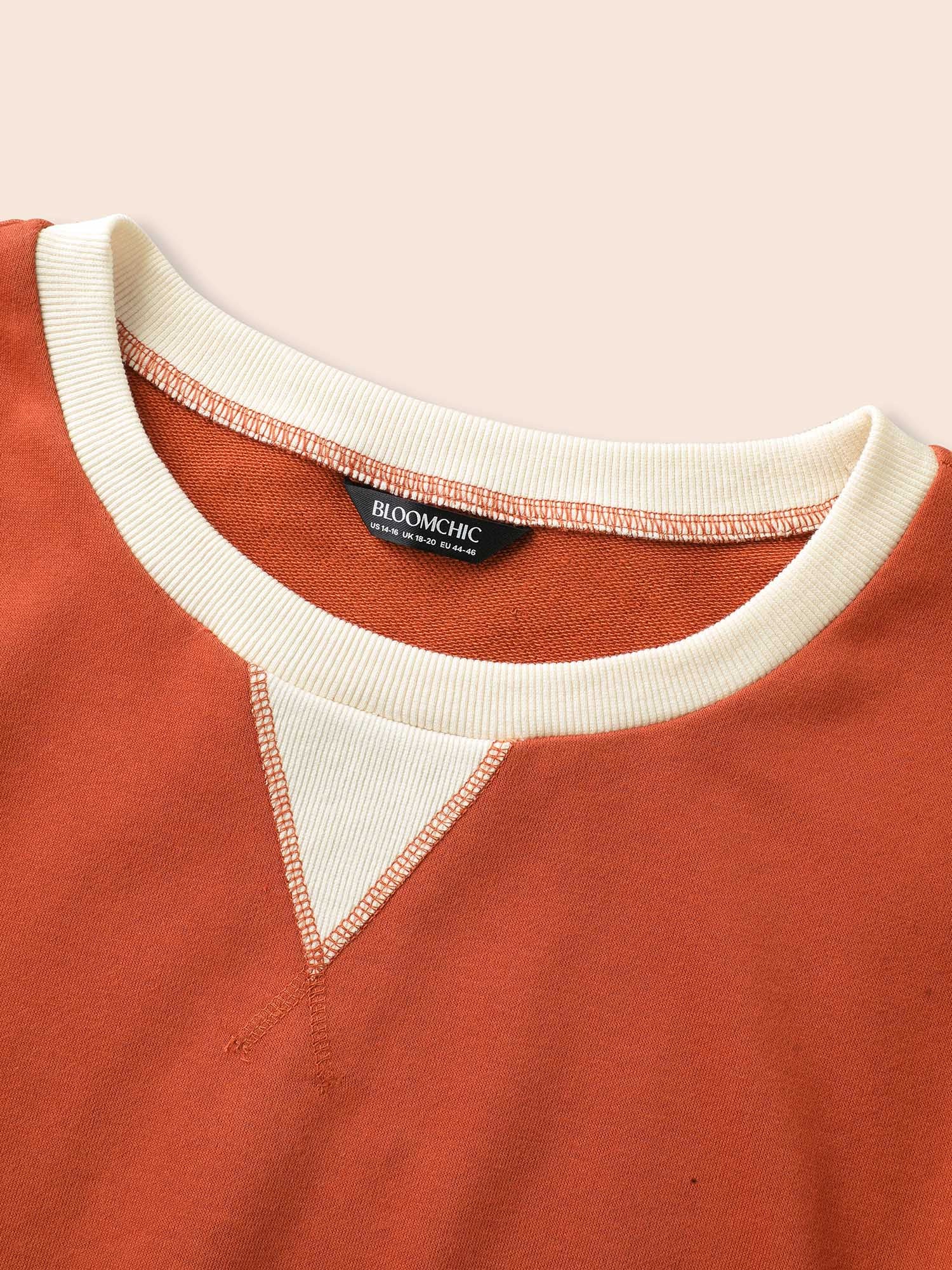 Contrast Patchwork Drop Shoulder Sleeve Sweatshirt - Image 5