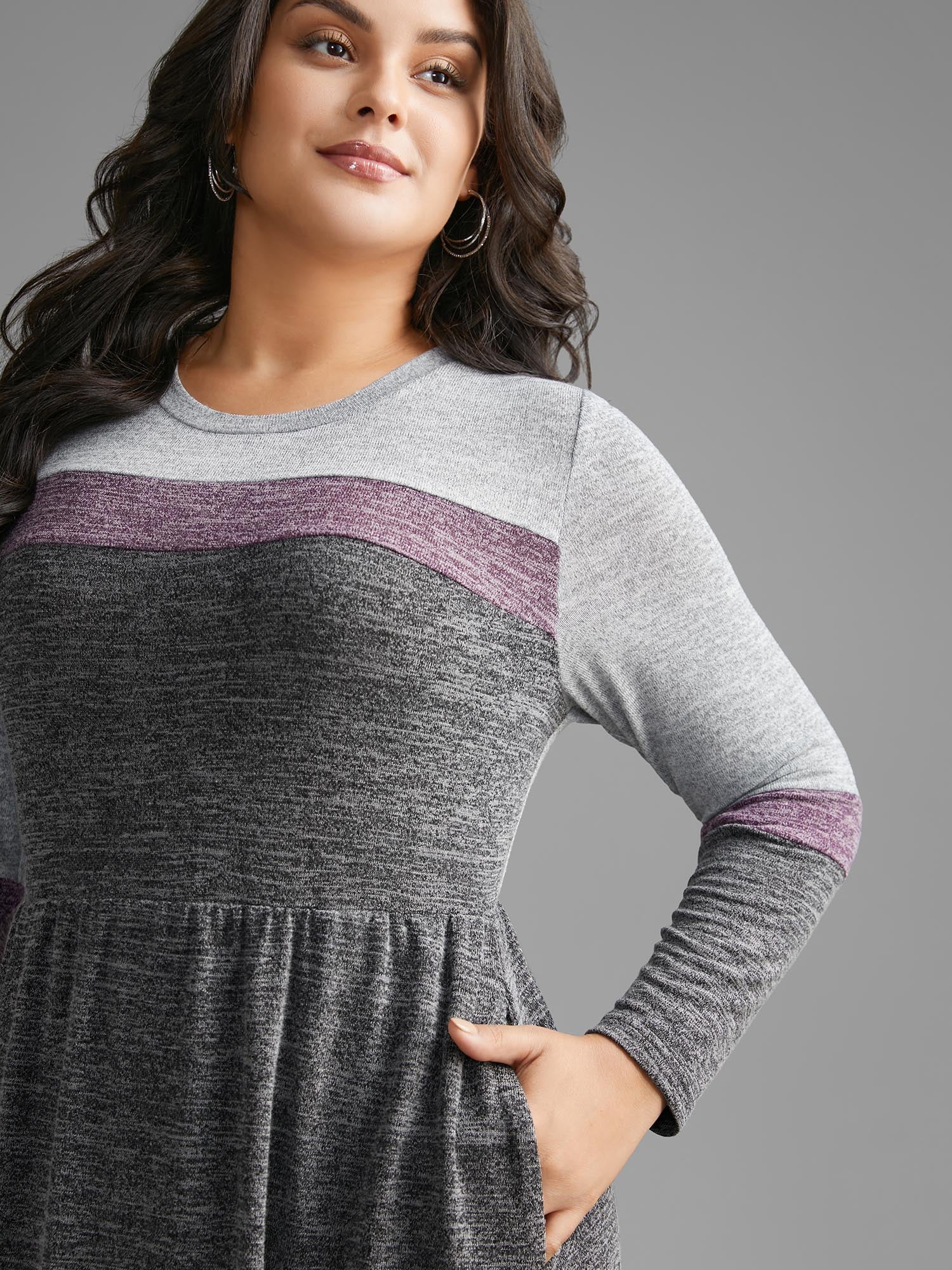 Contrast Patchwork Elastic Waist Knit Dress - Image 2
