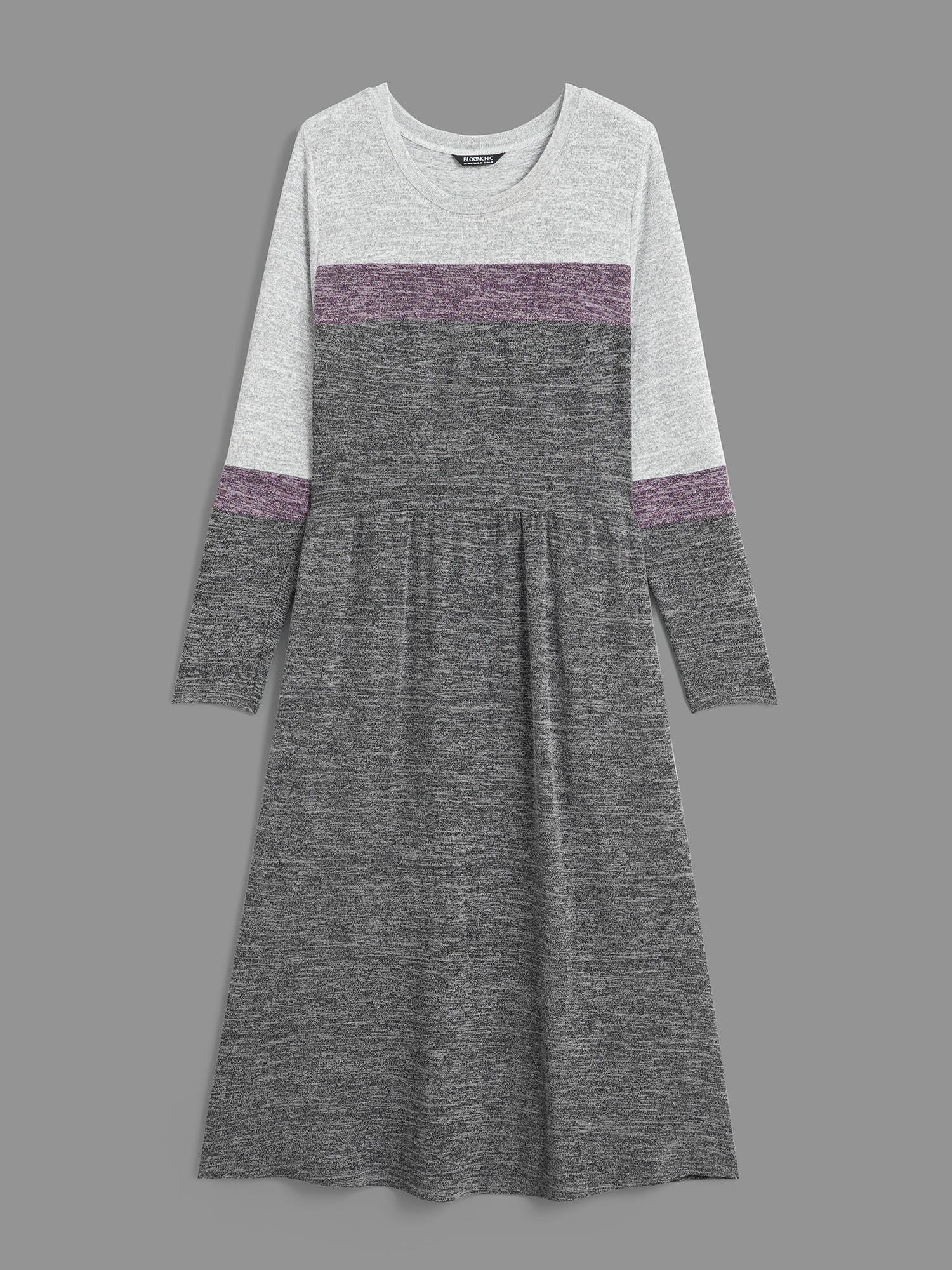 Contrast Patchwork Elastic Waist Knit Dress - Image 7
