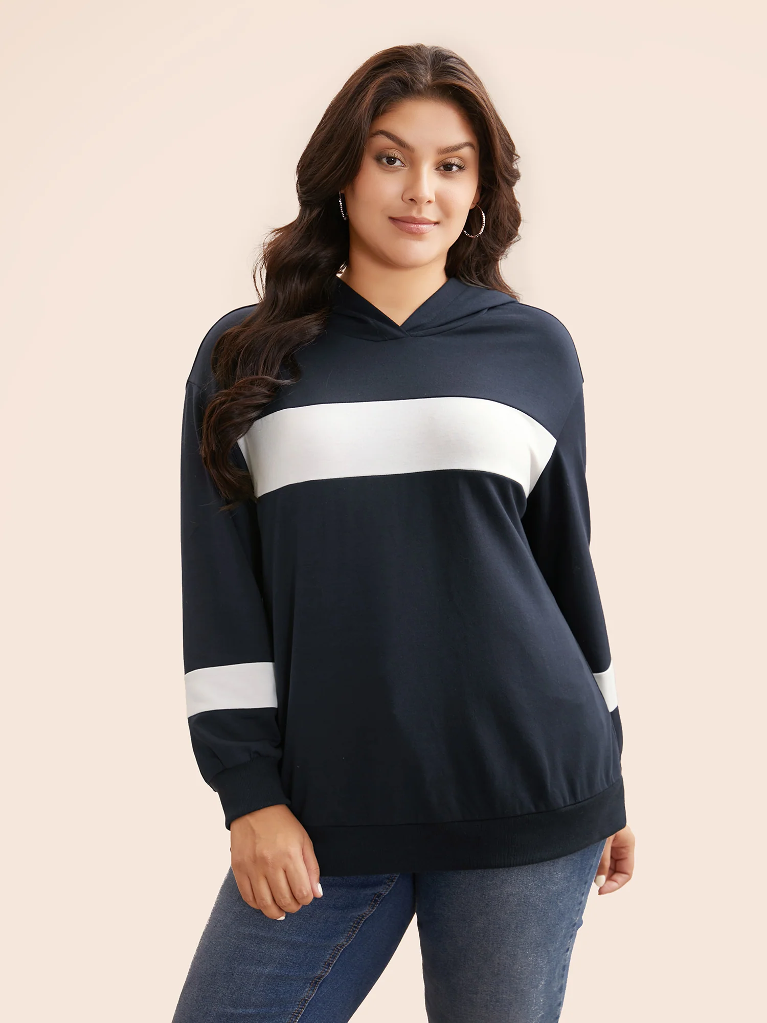 Contrast Patchwork Hooded Sweatshirt - Image 3