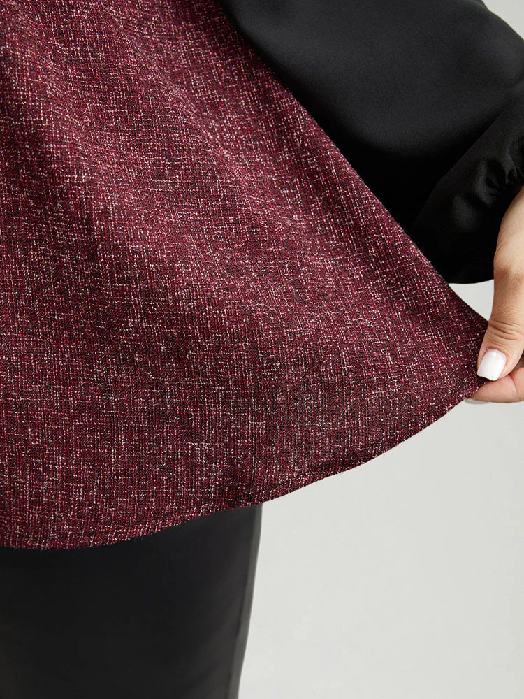 Contrast Patchwork Lantern Sleeve Elastic Waist Blouse - Image 6