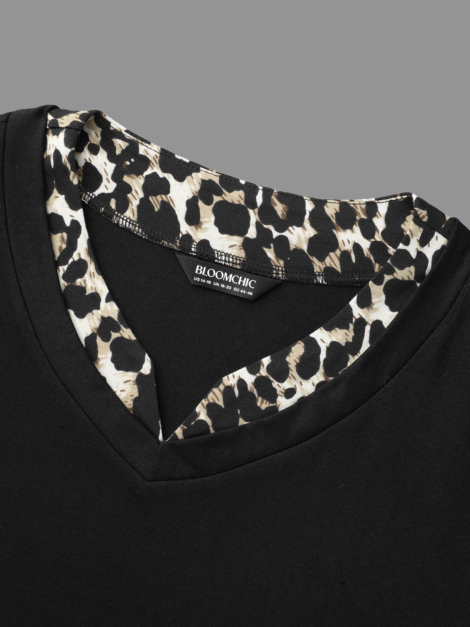 Contrast Patchwork Leopard Stretchy T-shirt - Image 5
