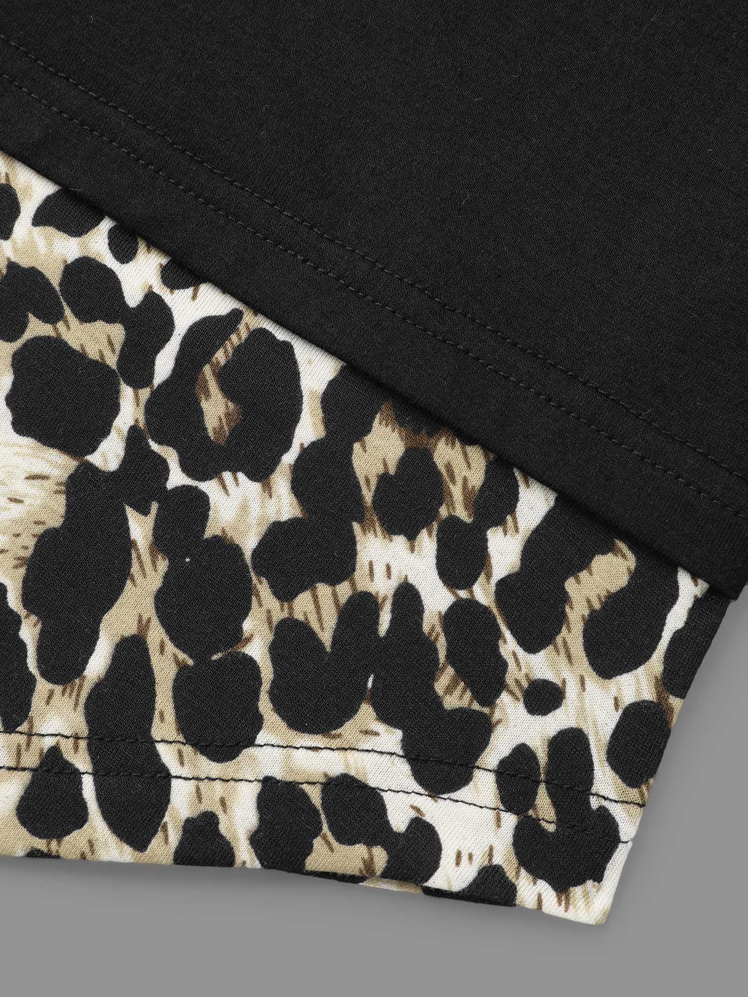 Contrast Patchwork Leopard Stretchy T-shirt - Image 6