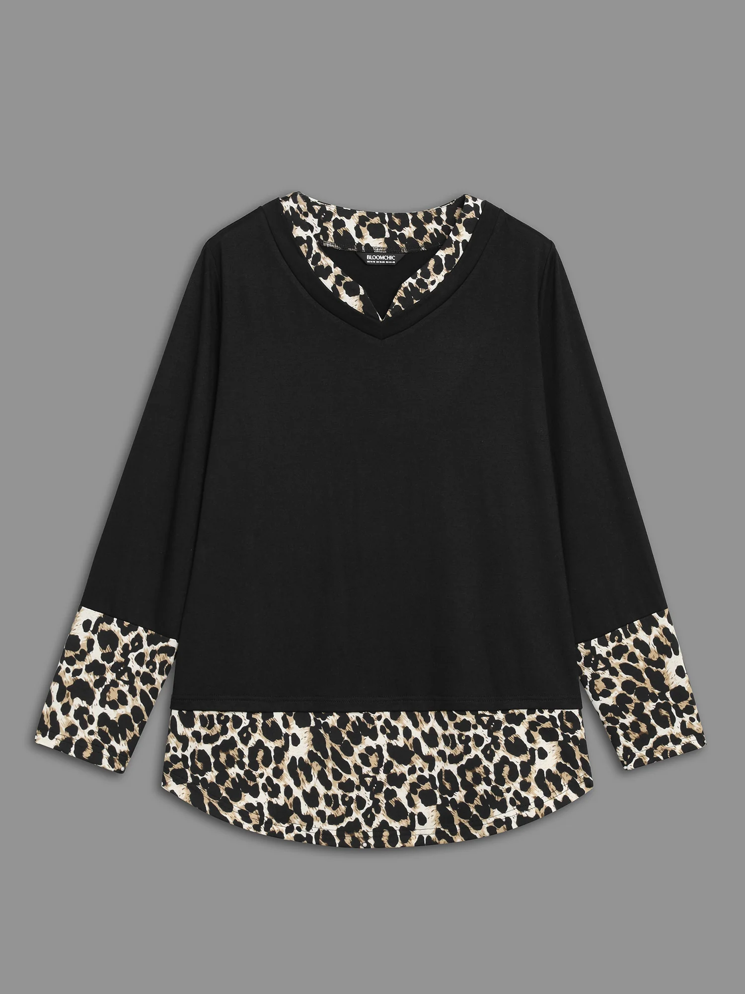 Contrast Patchwork Leopard Stretchy T-shirt - Image 7