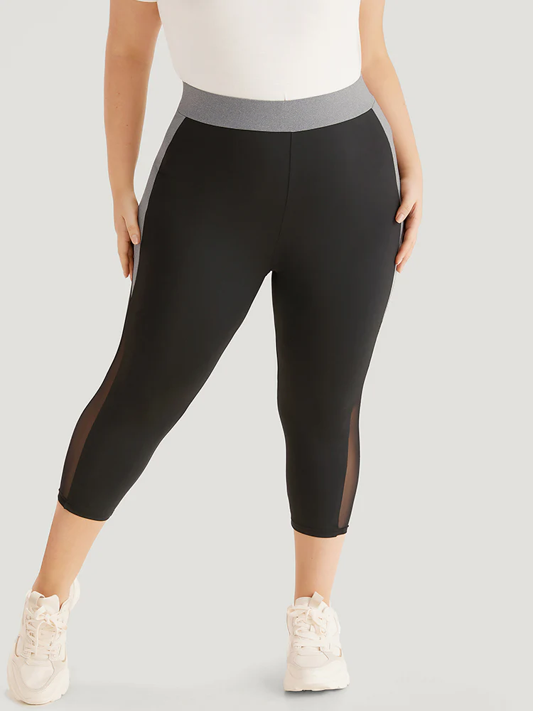Contrast Patchwork Mesh Skinny High Rise Leggings - Image 2