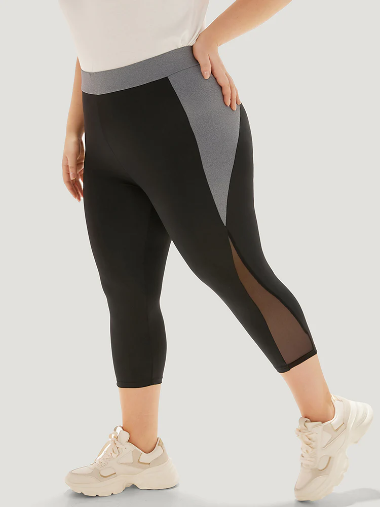 Contrast Patchwork Mesh Skinny High Rise Leggings - Image 3