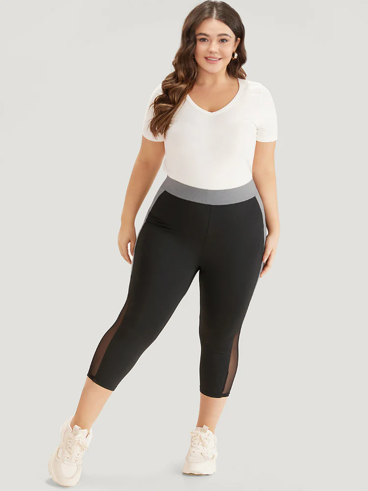 Contrast Patchwork Mesh Skinny High Rise Leggings - Image 4