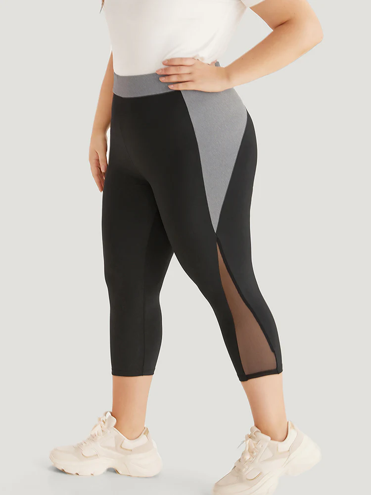 Contrast Patchwork Mesh Skinny High Rise Leggings - Image 5