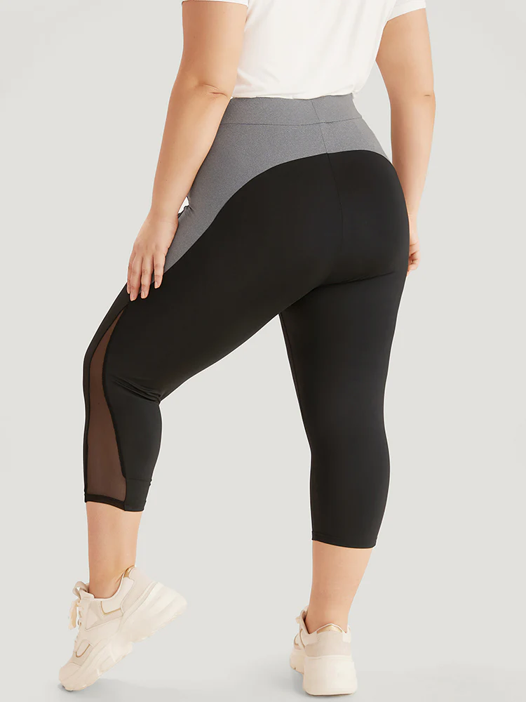 Contrast Patchwork Mesh Skinny High Rise Leggings - Image 6