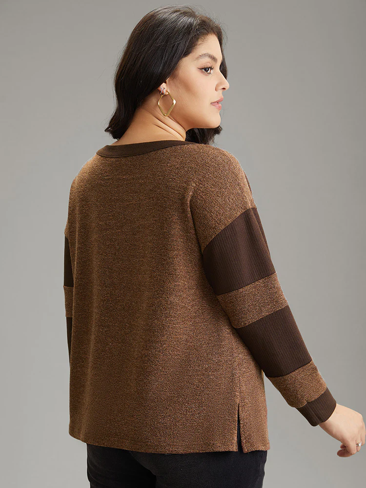Contrast Patchwork Notched Button Up T-shirt - Image 2
