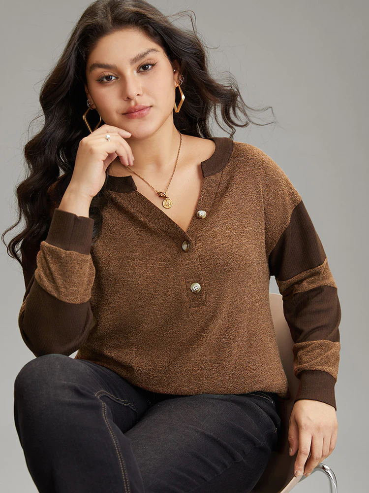 Contrast Patchwork Notched Button Up T-shirt - Image 4