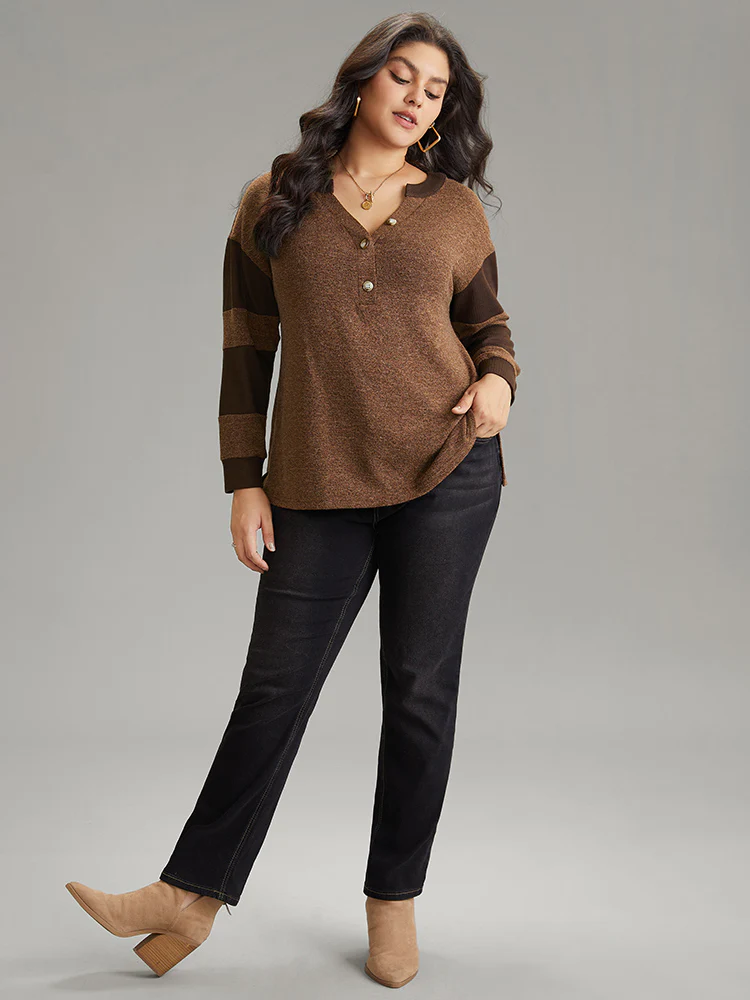 Contrast Patchwork Notched Button Up T-shirt - Image 5