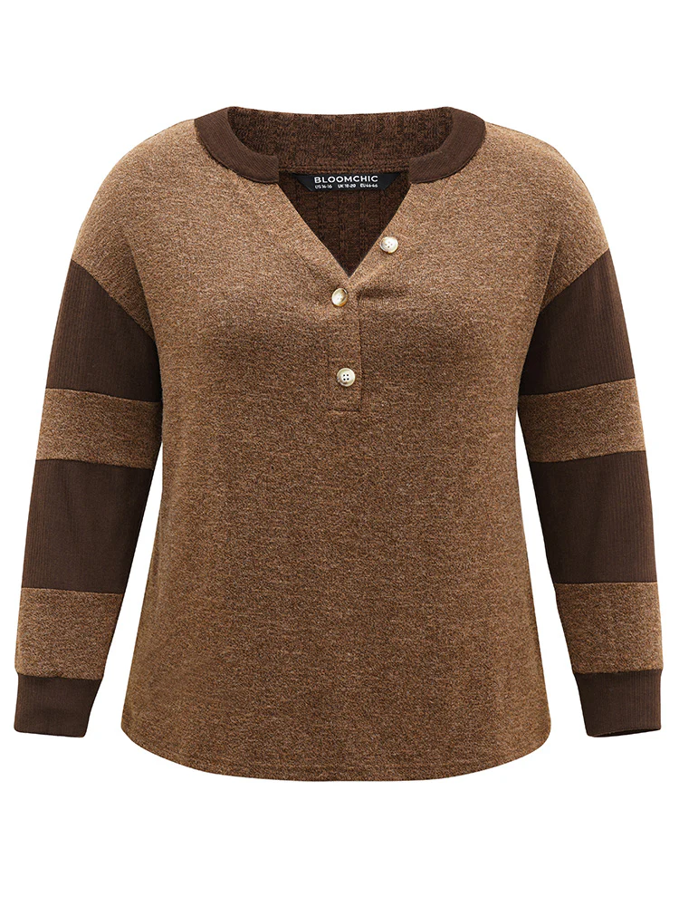 Contrast Patchwork Notched Button Up T-shirt - Image 6