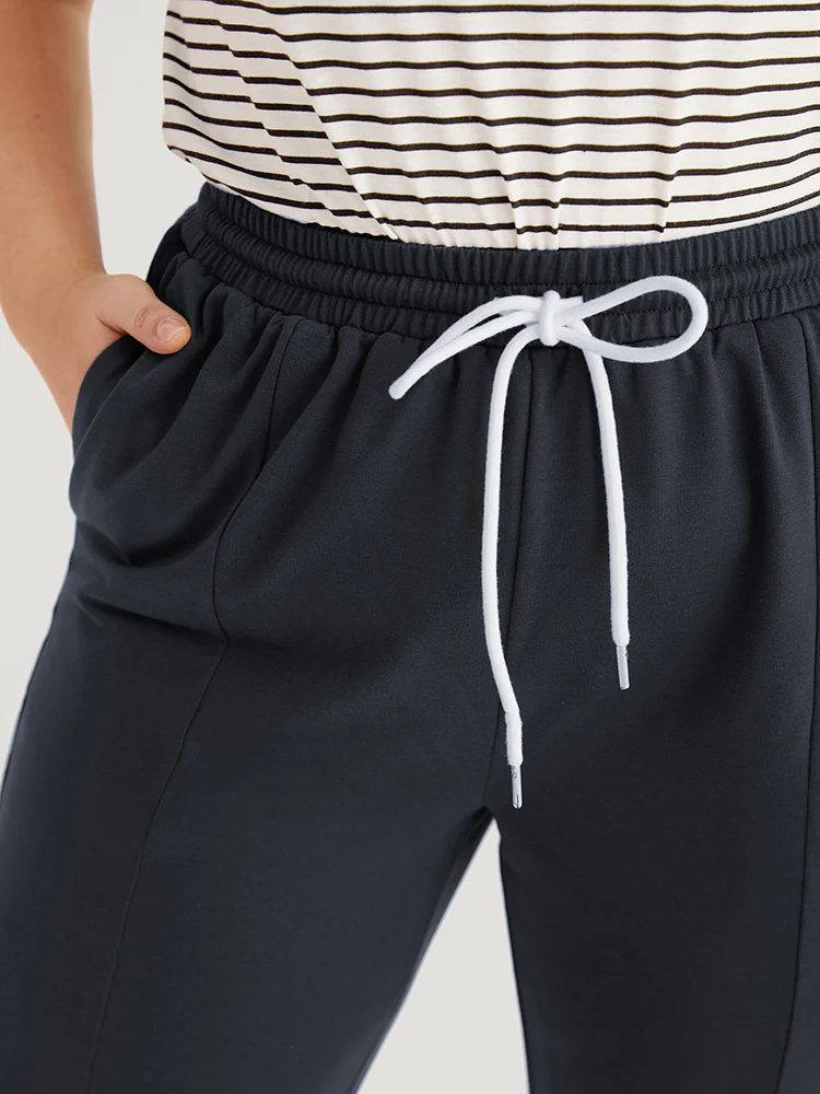 Contrast Patchwork Pocket Drawstring Split Hem Sweatpants - Image 5