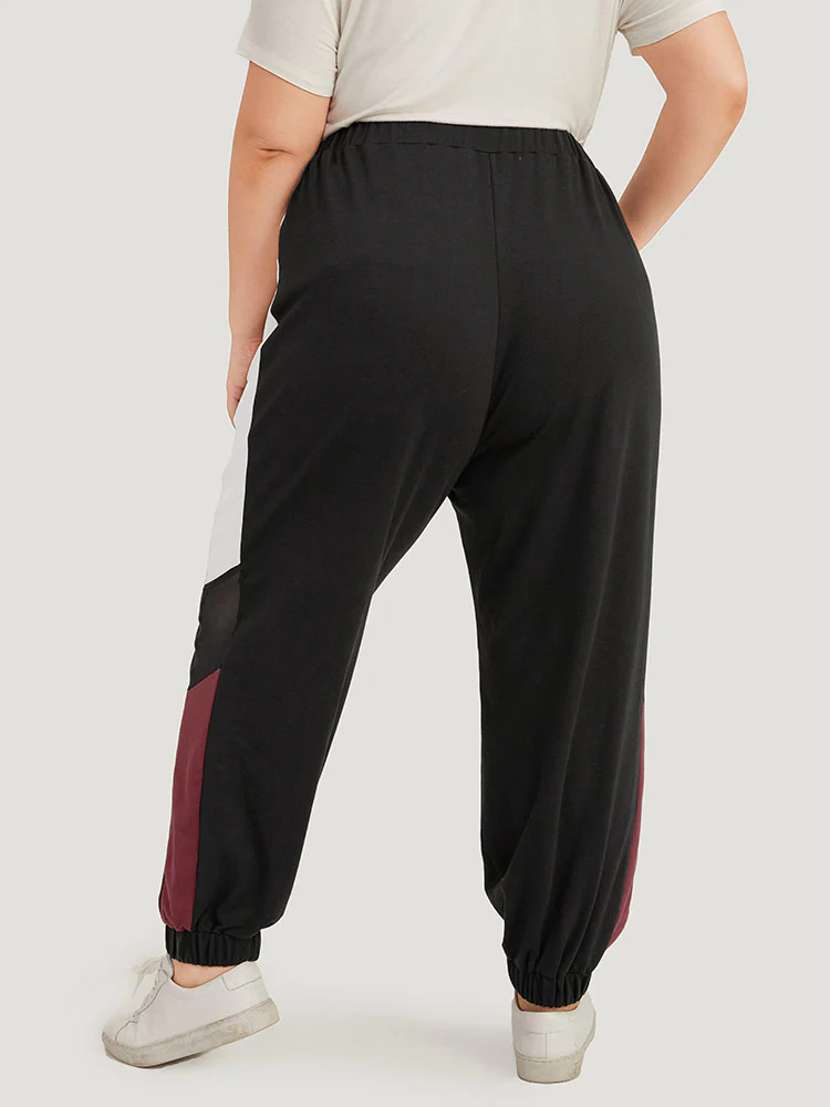 Contrast Patchwork Pocket Elastic Waist Carrot Sweatpants - Image 4