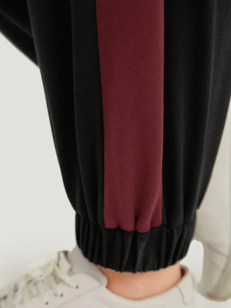 Contrast Patchwork Pocket Elastic Waist Carrot Sweatpants - Image 7