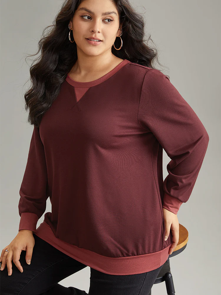 Contrast Patchwork Stitch Detail Elastic Cuffs Sweatshirt - Image 3