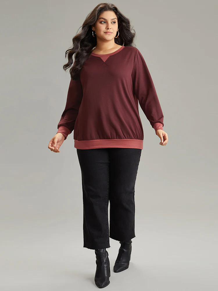 Contrast Patchwork Stitch Detail Elastic Cuffs Sweatshirt - Image 4