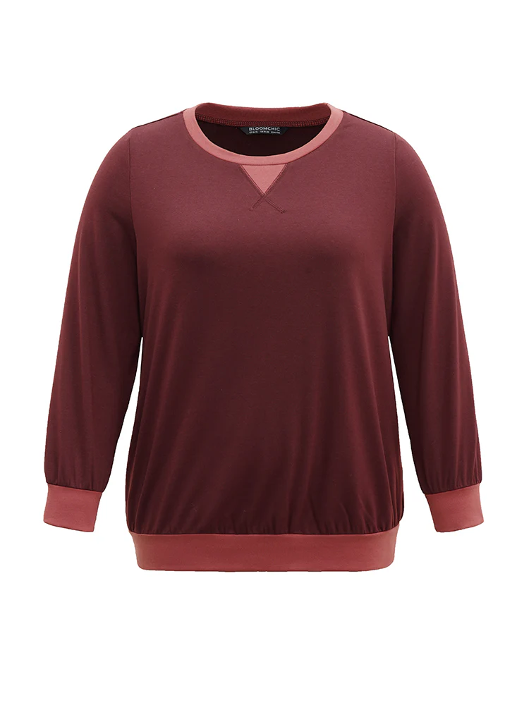 Contrast Patchwork Stitch Detail Elastic Cuffs Sweatshirt - Image 6