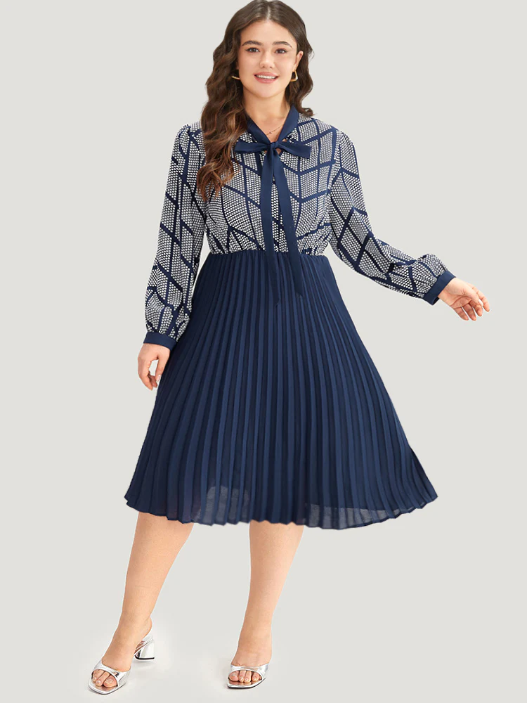 Contrast Patchwork Ties Pleated Dress