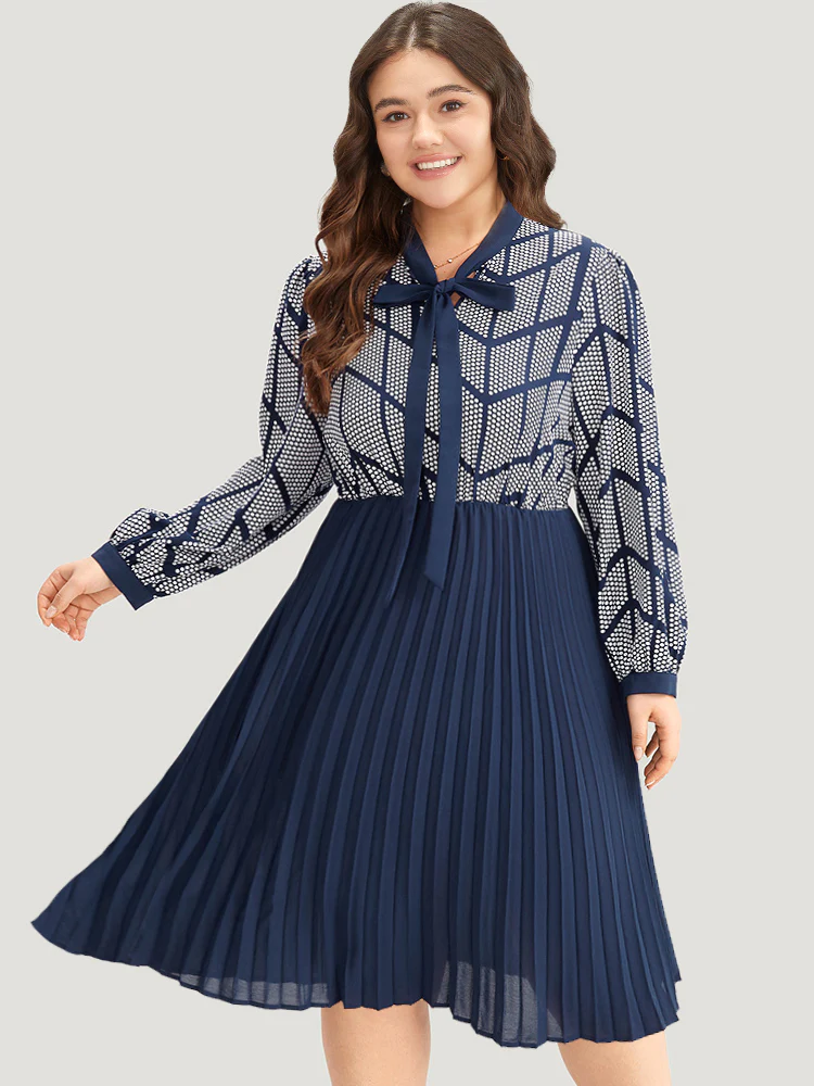 Contrast Patchwork Ties Pleated Dress - Image 2