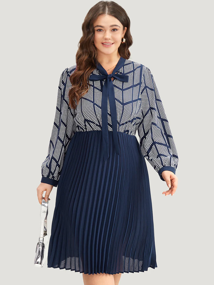 Contrast Patchwork Ties Pleated Dress - Image 3
