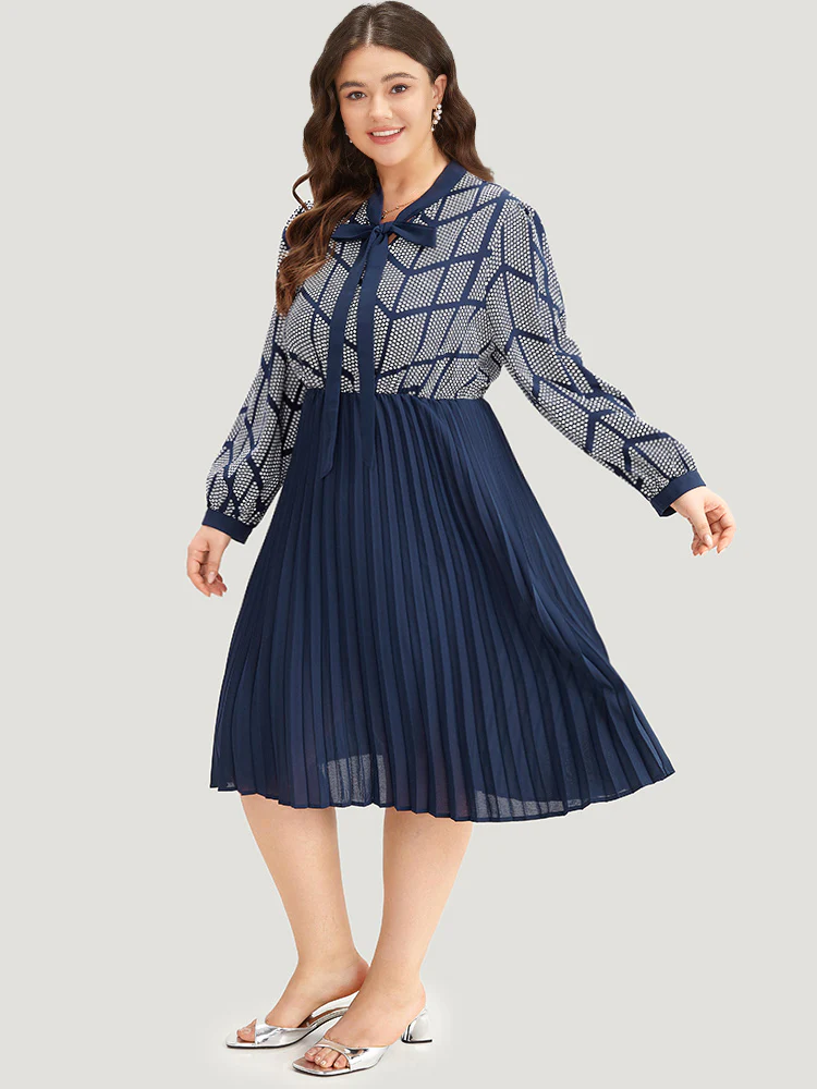 Contrast Patchwork Ties Pleated Dress - Image 4