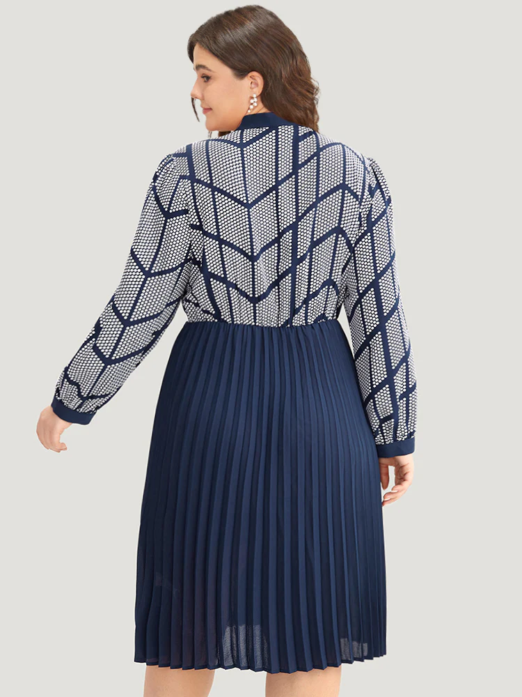 Contrast Patchwork Ties Pleated Dress - Image 5