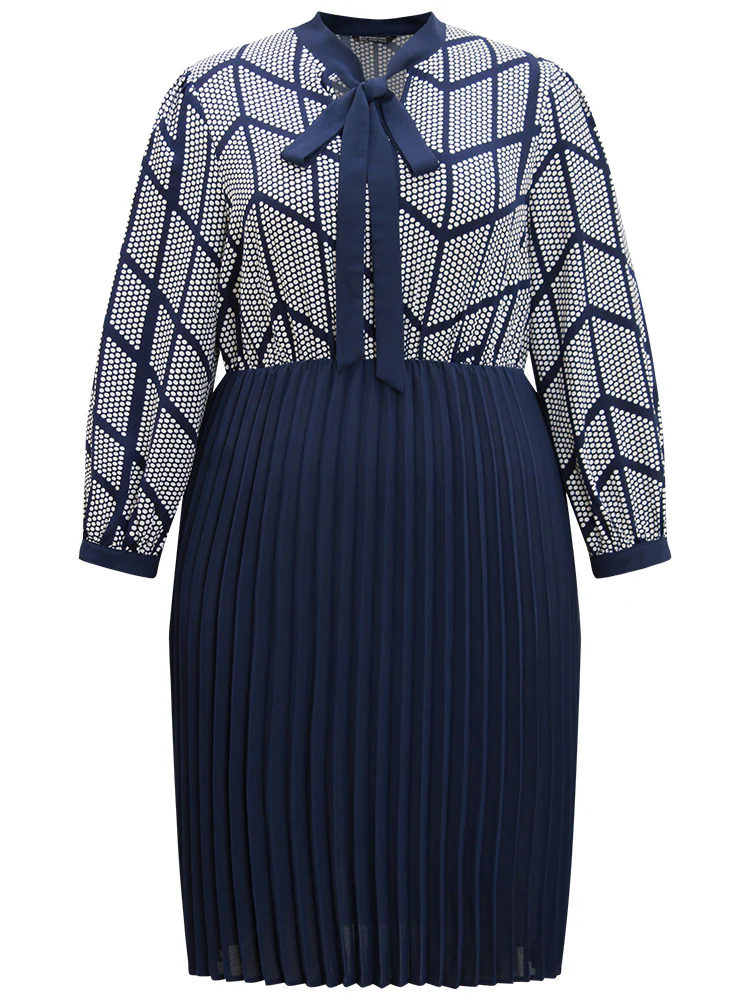 Contrast Patchwork Ties Pleated Dress - Image 8