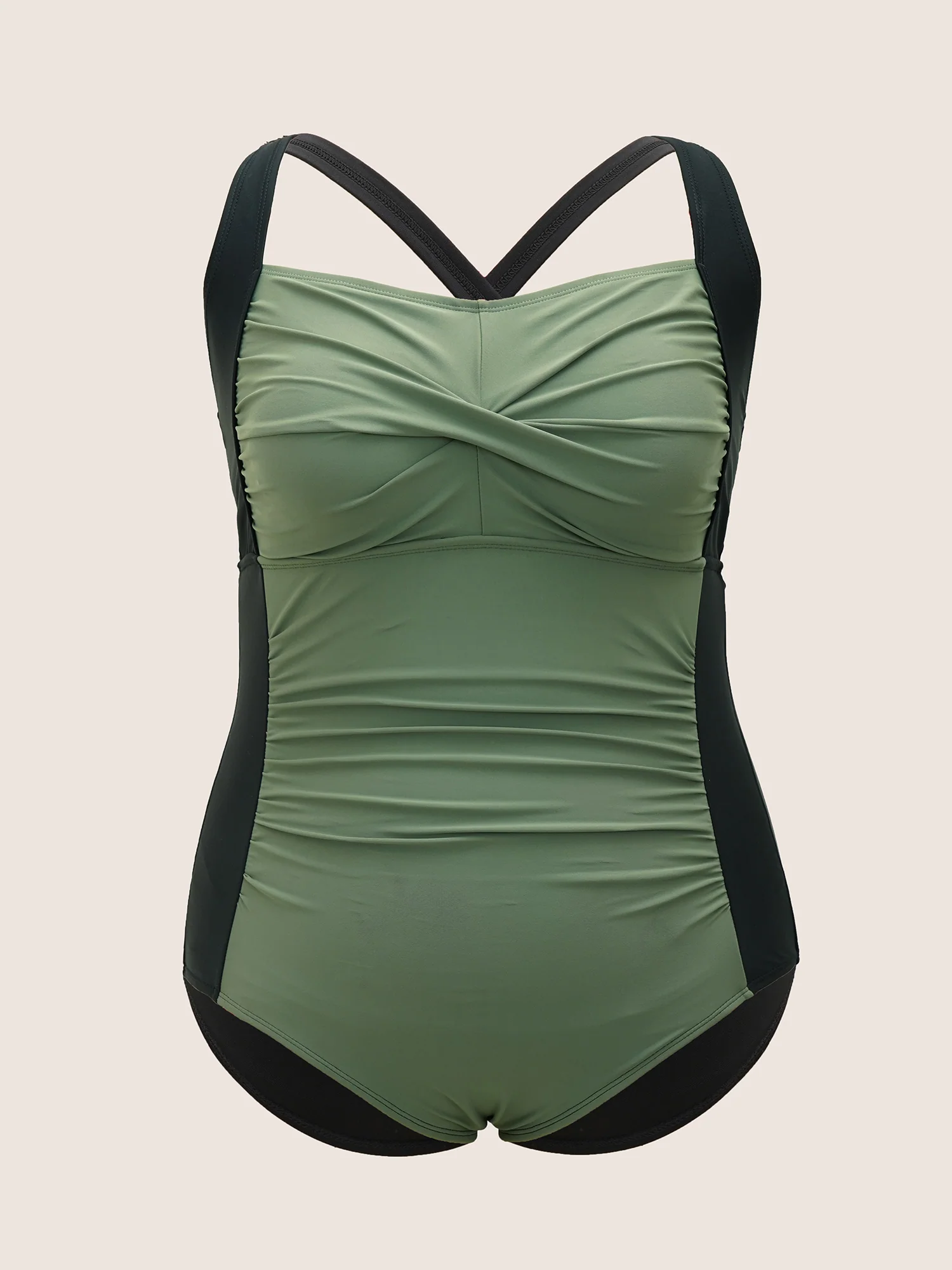 Contrast Patchwork Twist Front One Piece Swimsuit - Image 7