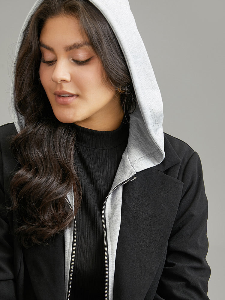 Contrast Patchwork Zipper Button Up Hooded Blazer - Image 5