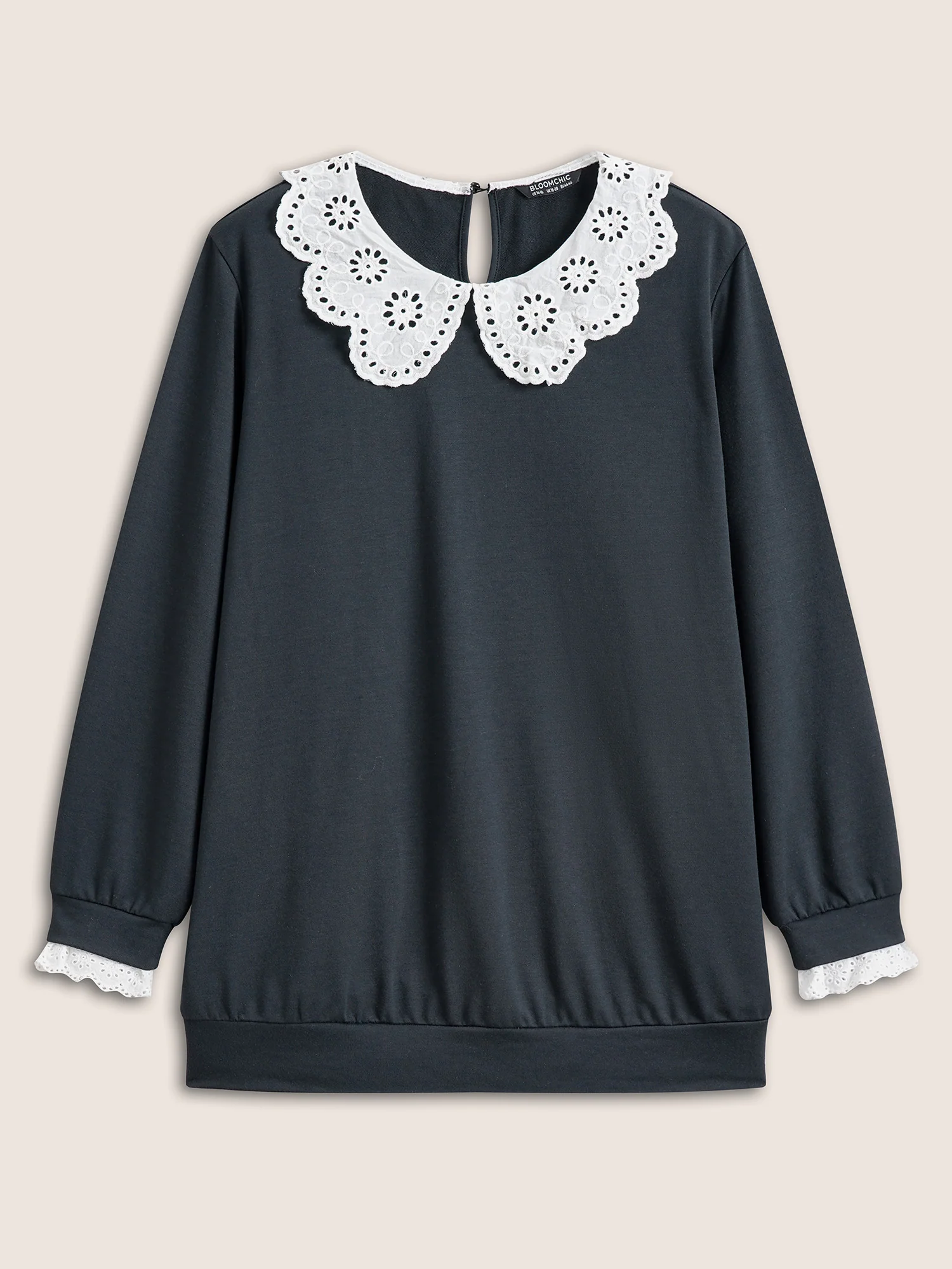 Contrast Peter Pan Collar Broderie Anglaise Sweatshirt - Image 7