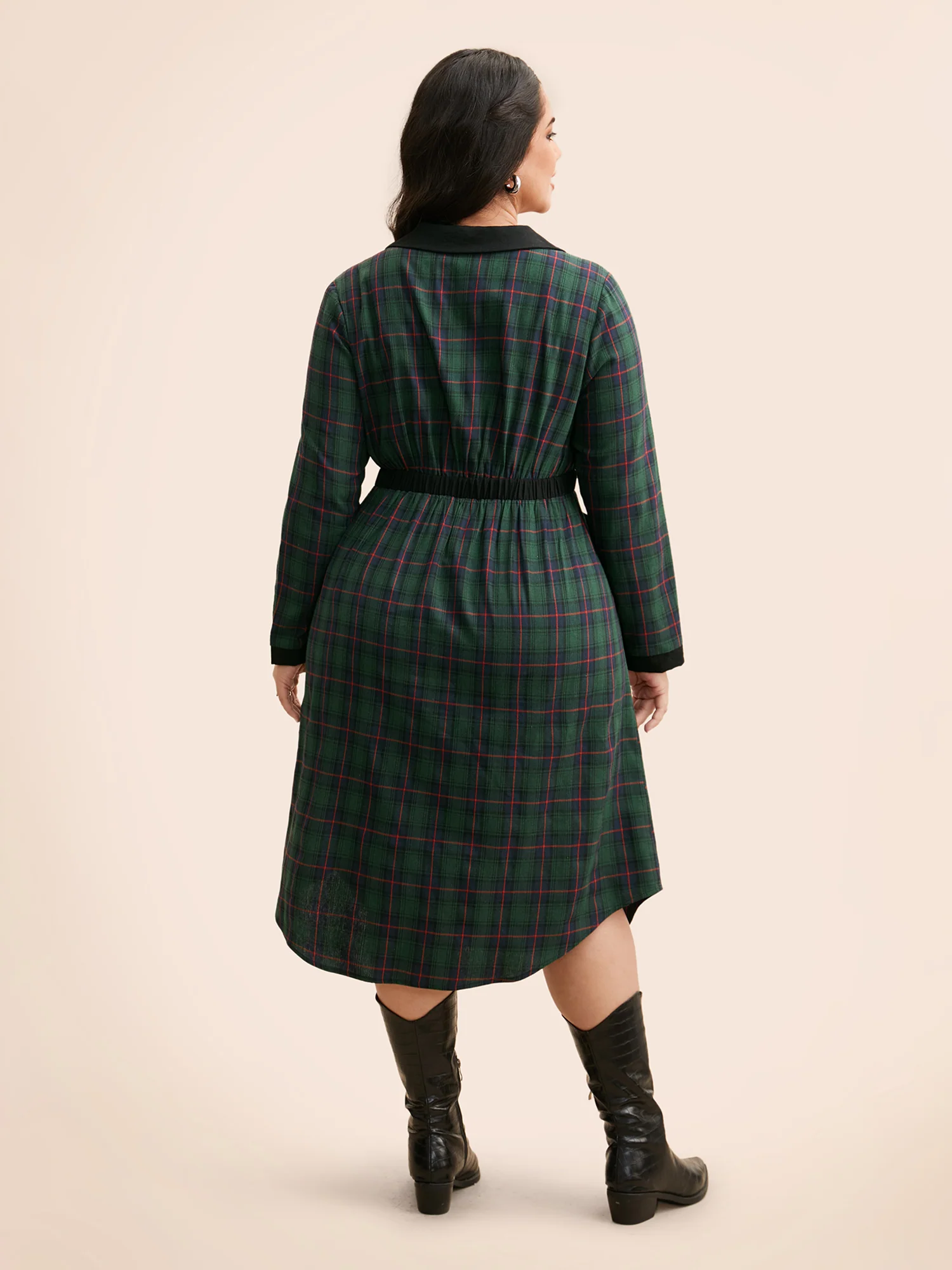 Contrast Plaid O Ring Zipper Dress - Image 4