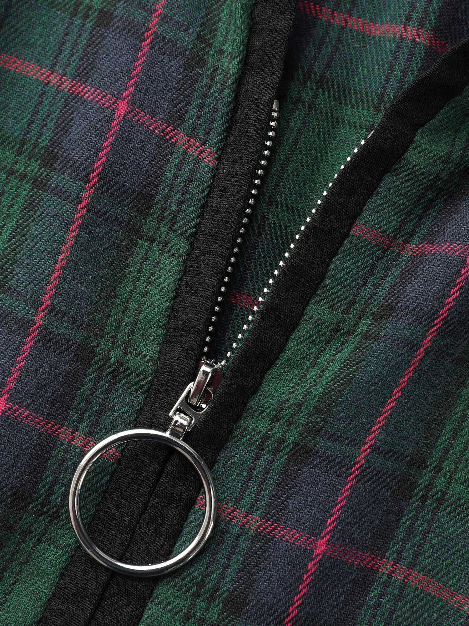 Contrast Plaid O Ring Zipper Dress - Image 5