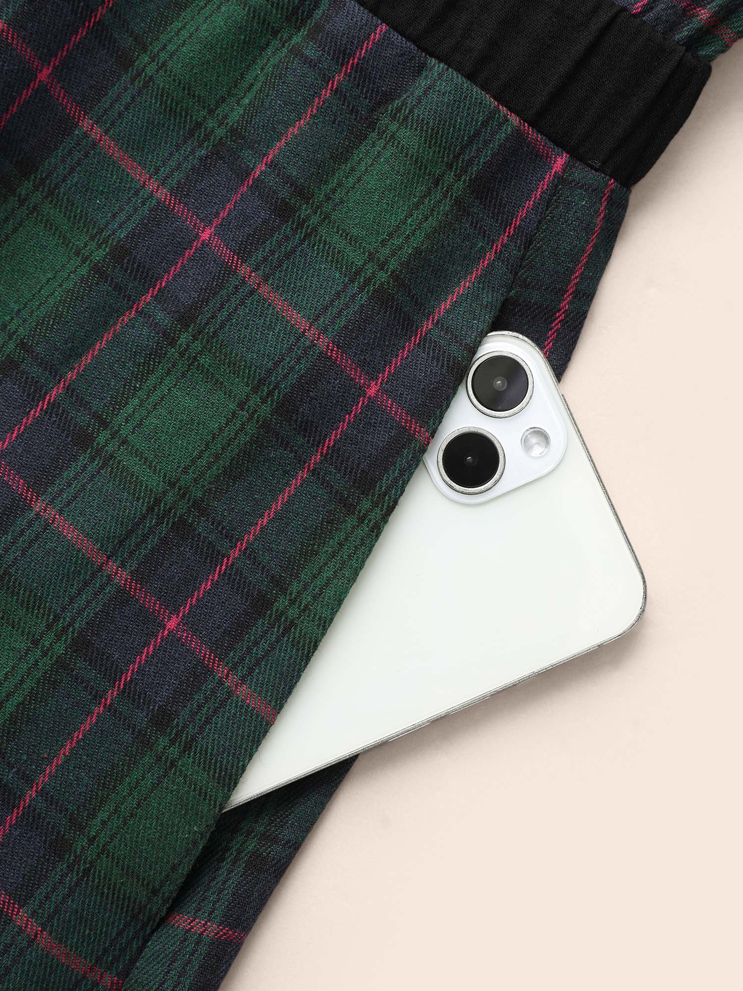 Contrast Plaid O Ring Zipper Dress - Image 6