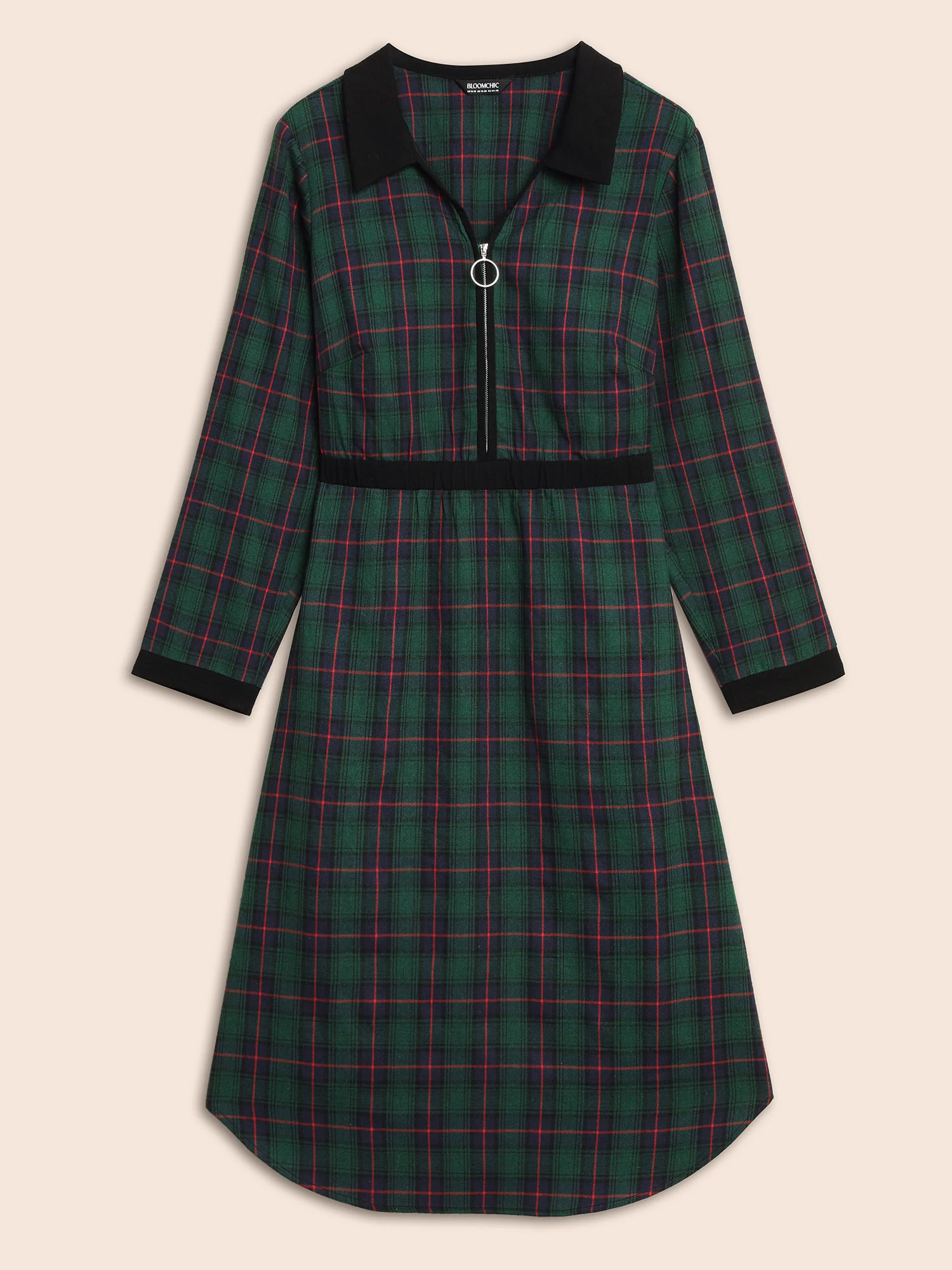 Contrast Plaid O Ring Zipper Dress - Image 7