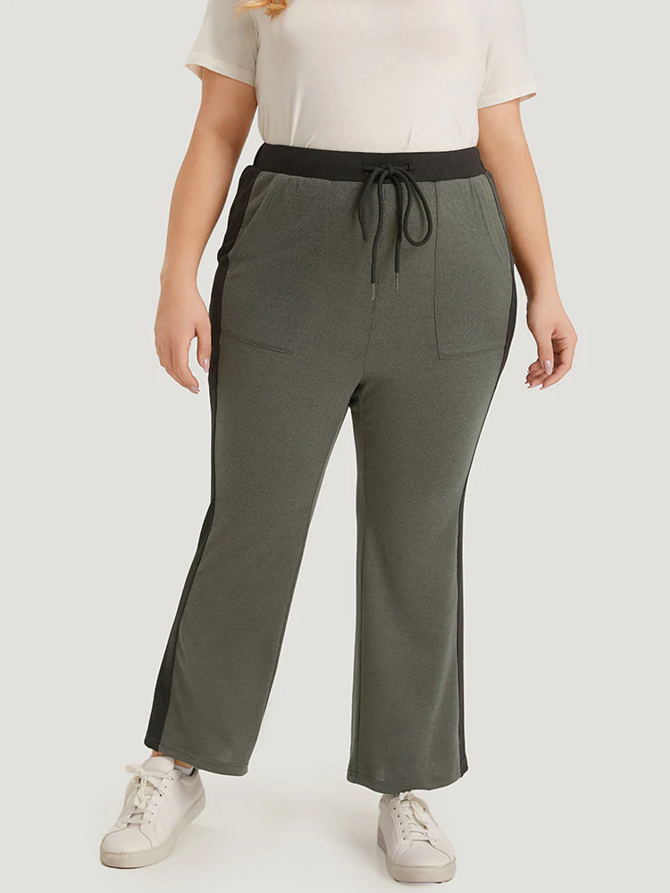 Contrast Pocket Drawstring Bootcut High Rise Sweatpants - Image 2