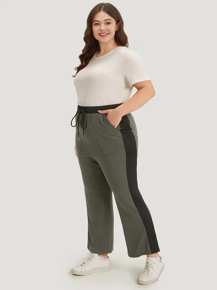 Contrast Pocket Drawstring Bootcut High Rise Sweatpants - Image 3